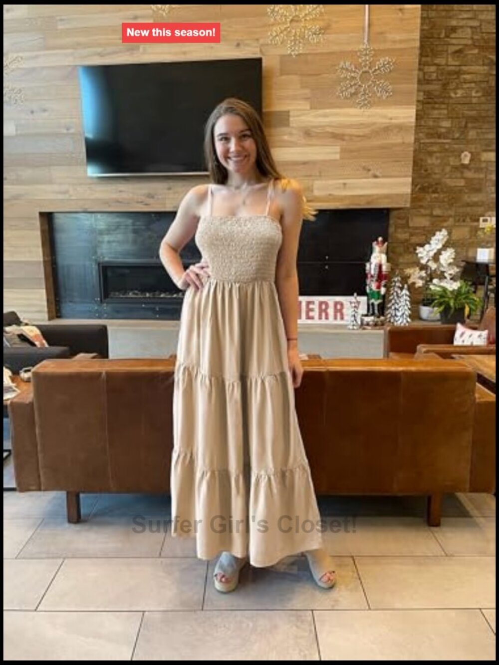 Boho Maxi Dress Spaghetti Strap Smocked A-Line Sun Dress - Picture 5 of 7